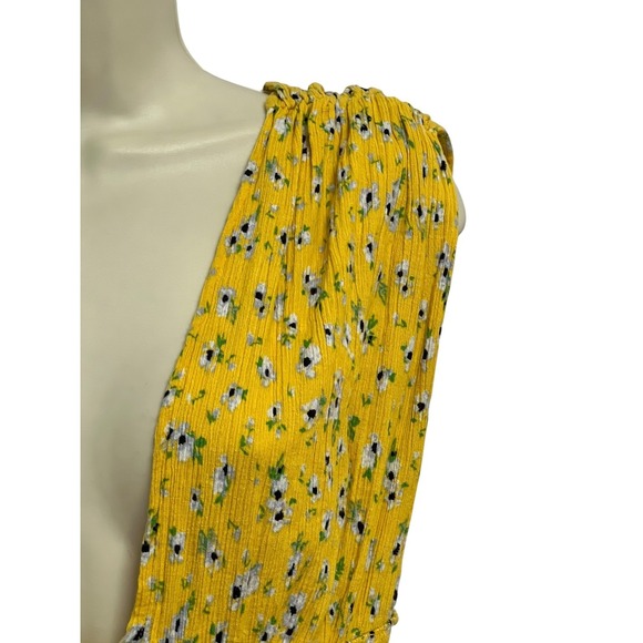 ASOS DESIGN Mini Dress Womens 8 Yellow Floral Deep V Smocked Sundress Ruffle - Picture 5 of 11